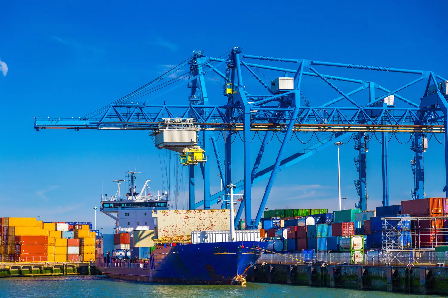 View of cranes in port
